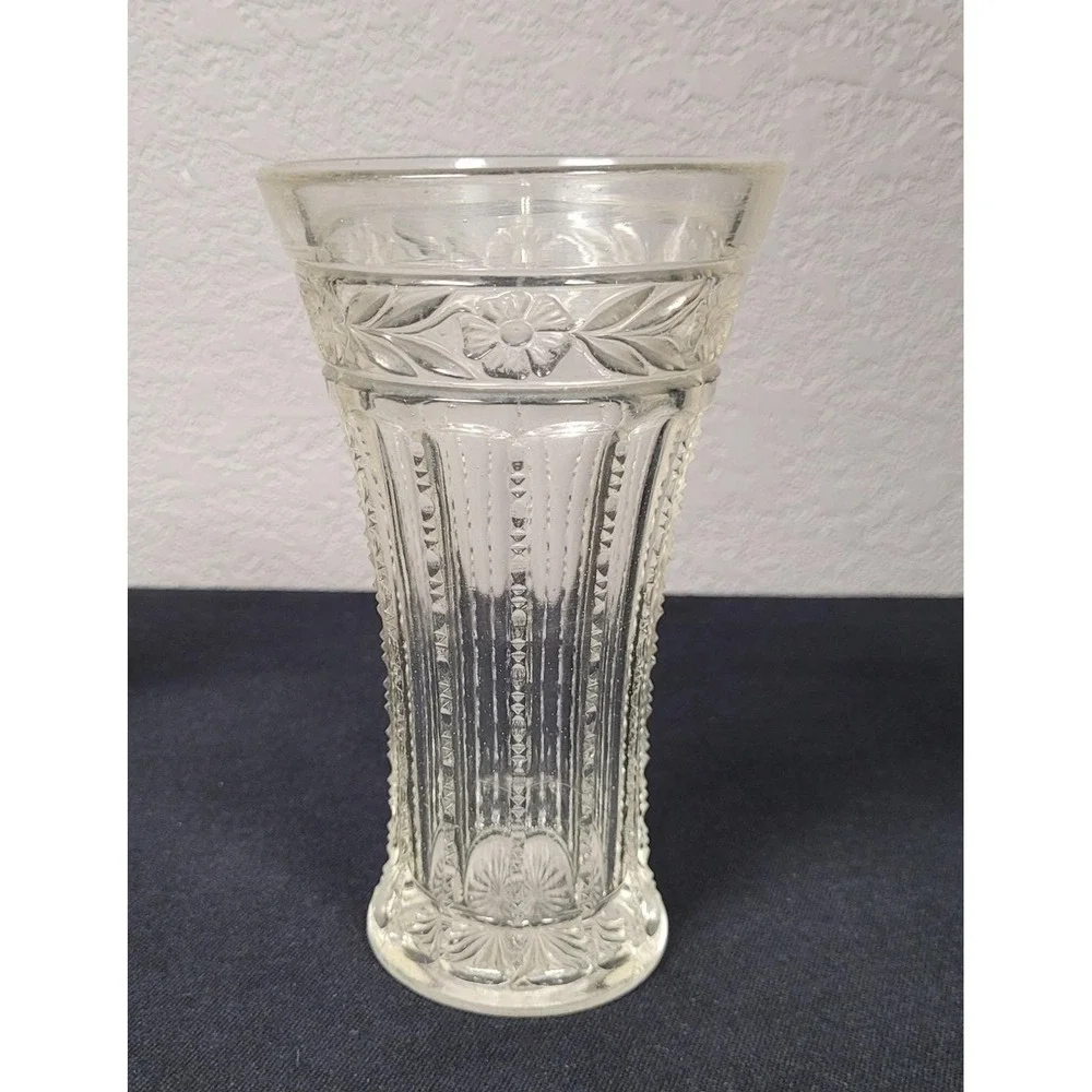 Vintage 1950s Textured Pressed Glass Goblet Style Vase 6-7 inch Tall (Lot of 2)